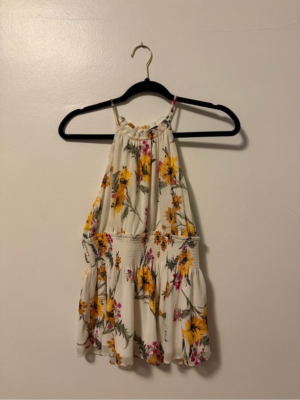 Express Cream Floral Halter Blouse with Yellow and Pink Accents